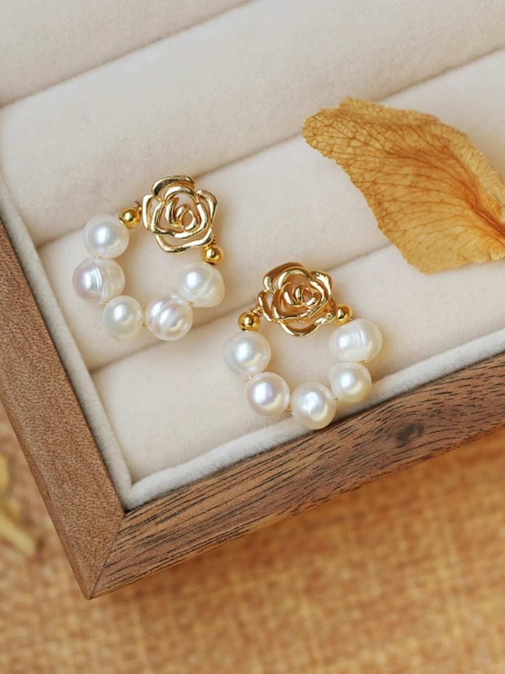 Gold Floral Pearl Hoop Earrings - Elegant Women's Jewelry